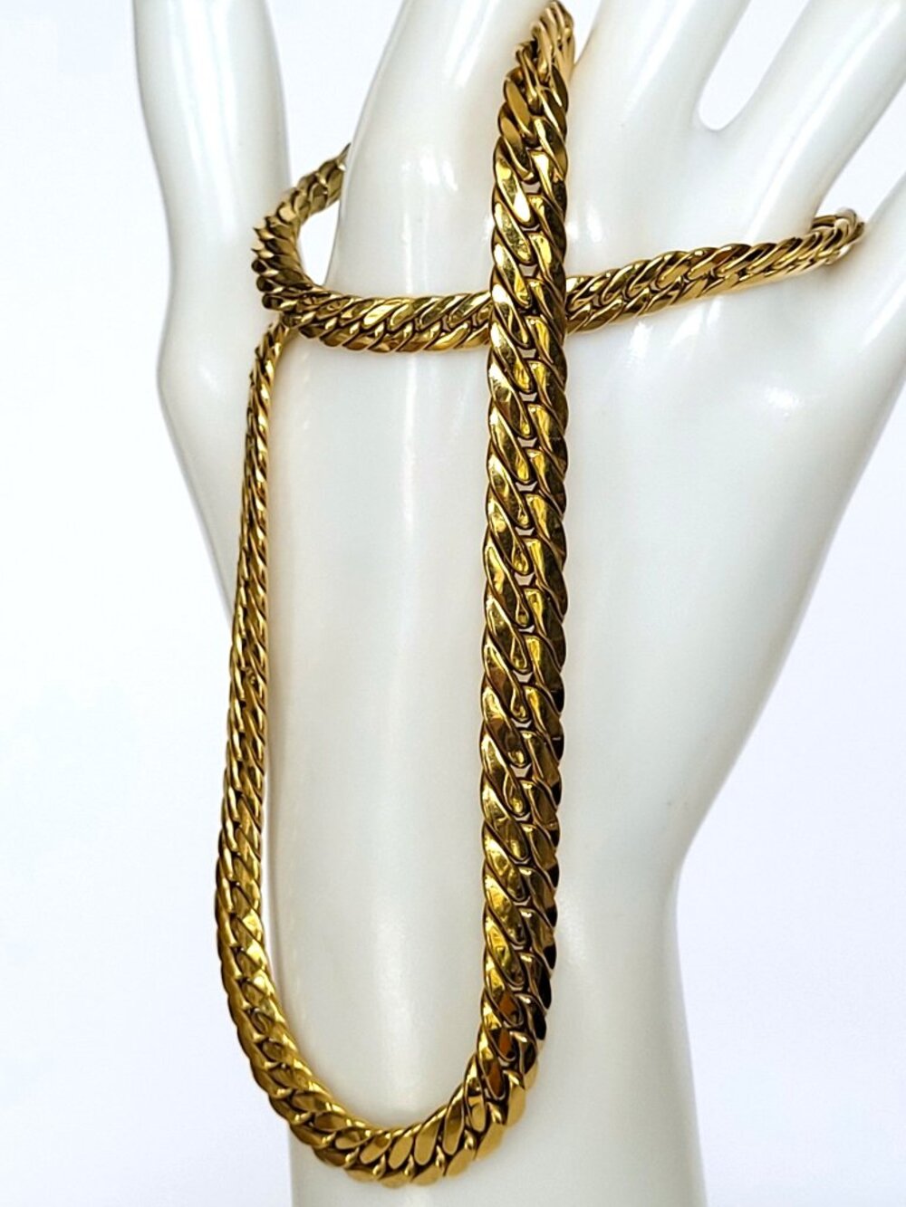 Italian Arezzo 18K Yellow Gold Flat Curb Chain Necklace 17.25" 9mm